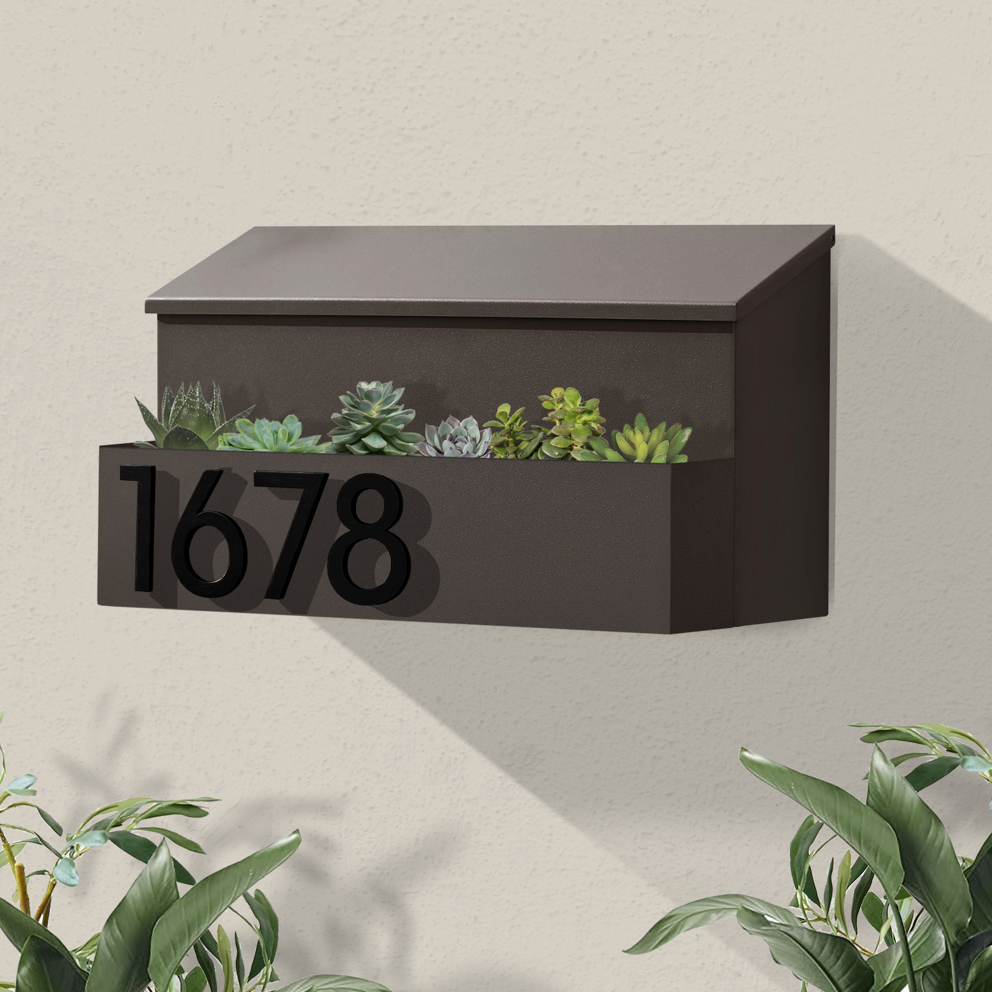 The Garden Wall Mounted Steel Mailbox, Yes, Brown, Black