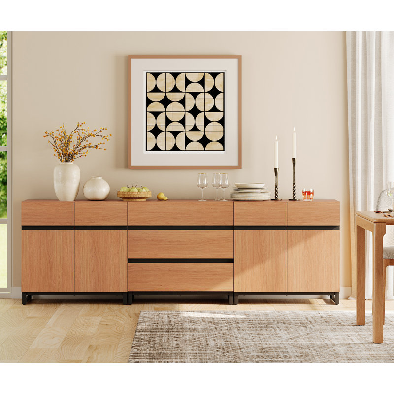 Modern Storage Cabinet, 3-In-1 Sideboard With Adjustable Shelves And 3 Drawers, Coffee Bar Cabinet For Living Or Dining Room, Brown