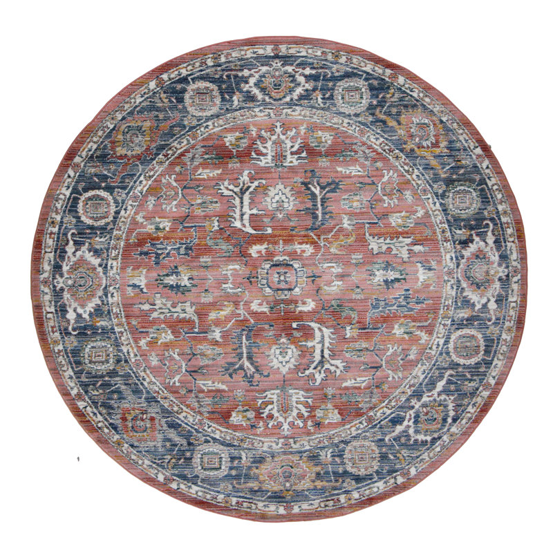 Oriental Machine-Made Red/Blue Area Rug, Round 8'