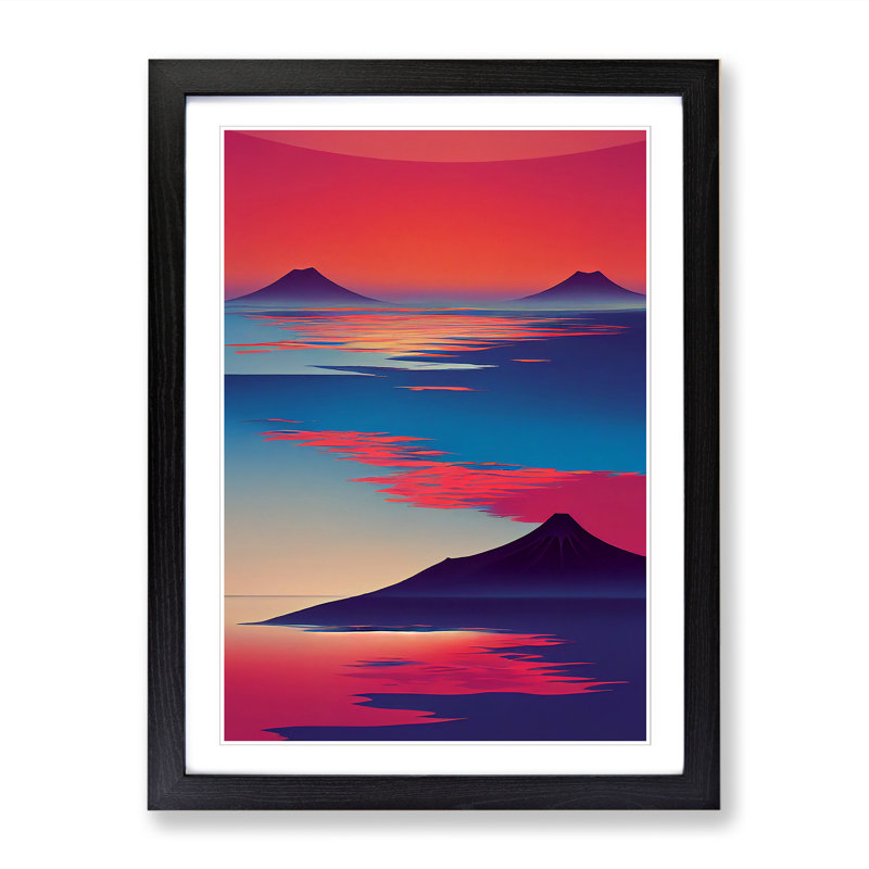 Montello Japanese Mountain Sunset Vol.1 - Picture Frame Print, Black, 46cm H x 2cm W