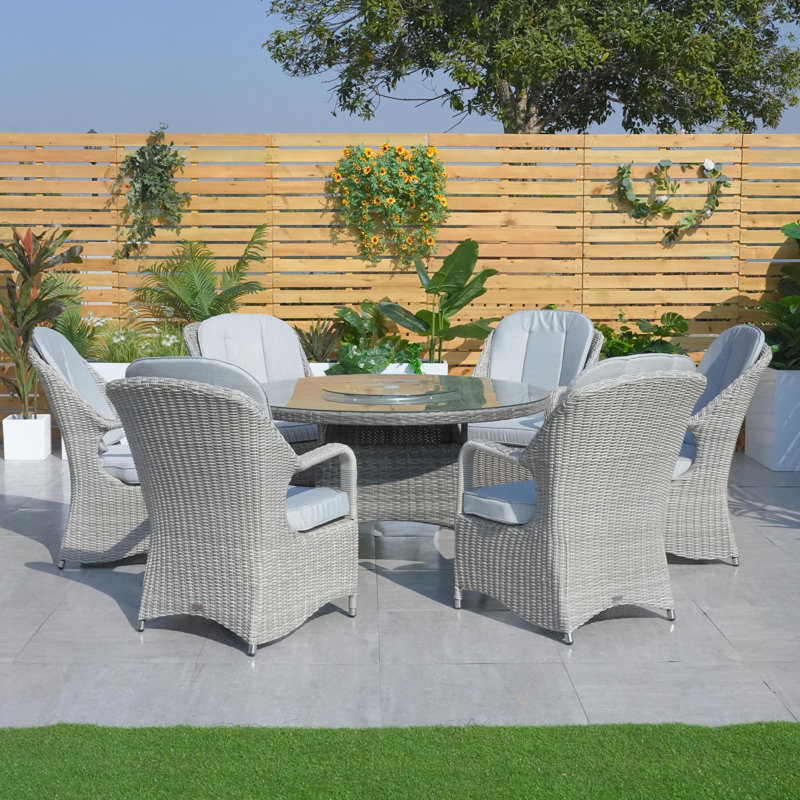 6 - Person Wicker Patio Dining Set with Round Table , Cushions Included