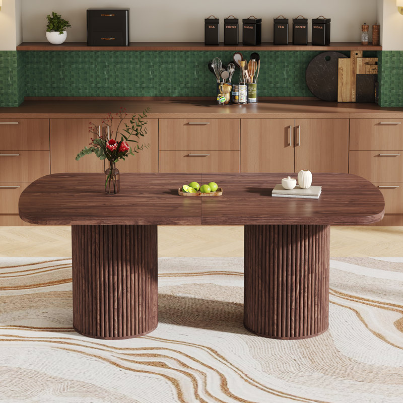Grande table de salle à manger 78,7 po avec double piédestal cylindrique Farmhouse, Bois brun