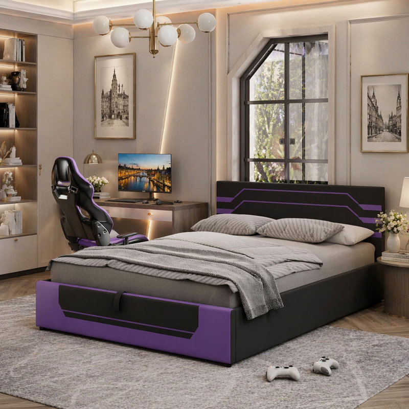 Base de lit de jeu hydraulique moderne, Purple+Black