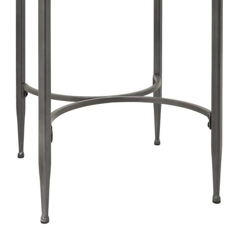 Metal Side End Gray Accent Table with Brown Wood Top