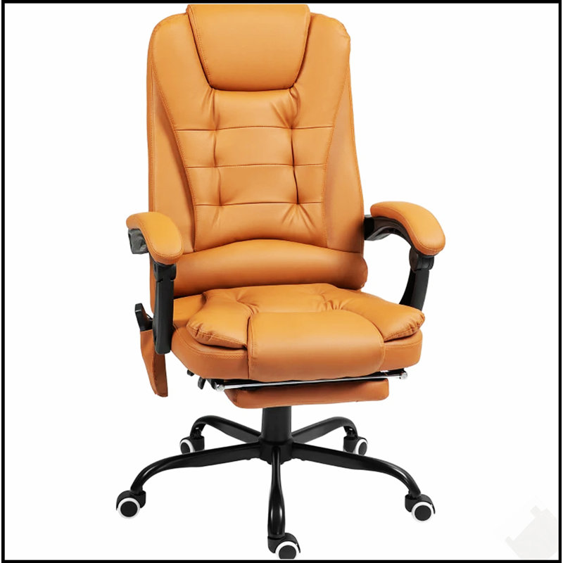 Fauteuil de bureau à massage vibrant avec support lombaire et repose-pieds rétractable pour un confort ultime, Brun