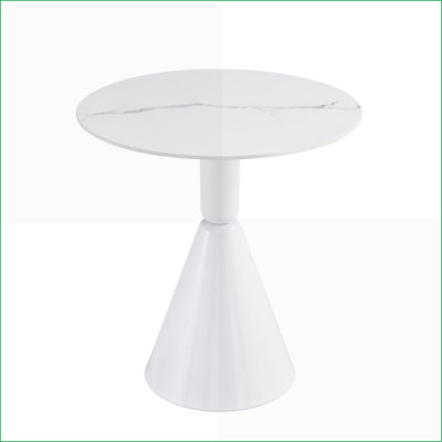Table basse d'angle blanche arrondie pour le salon / salle à manger, planche de pierre naturelle facile à nettoyer, base stable