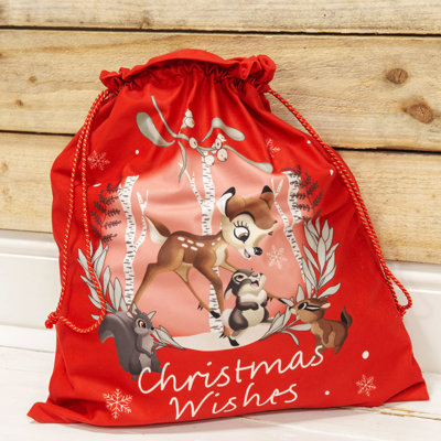 Velour Fabric Bambi Gift Christmas Wishes Santa Sack