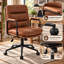 Chaise de bureau en polyuréthane, chaise de bureau pivotante à hauteur réglable avec accoudoirs rembourrés, coussin épais et pochette de rangement, chaise d'ordinateur ergonomique pour le bureau personnel