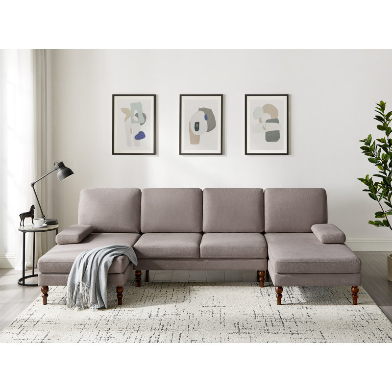 105.5'' U-Shape Upholstered Terry Sectional Sofa, Light Brown Polyester