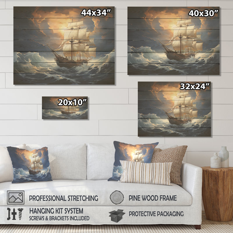 «Pirate Boat Carabian Legacy II - Pirate sur bois», H 24 po x l 32 po
