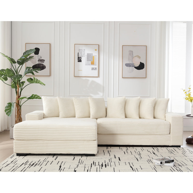 Canapé modulaire en L en forme de L, méridienne gauche, 8 coussins, beige, facile à assembler pour un confort confortable surdimensionné, méridienne en velours côtelé, assemblage simple