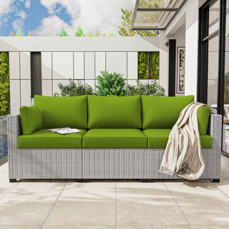 8-Piece Outdoor 4" Replacement Cushion Set Seat/Back Cushion(Set Of 3 Seats, 3 Backs, 2 Short Backs), Grass Green