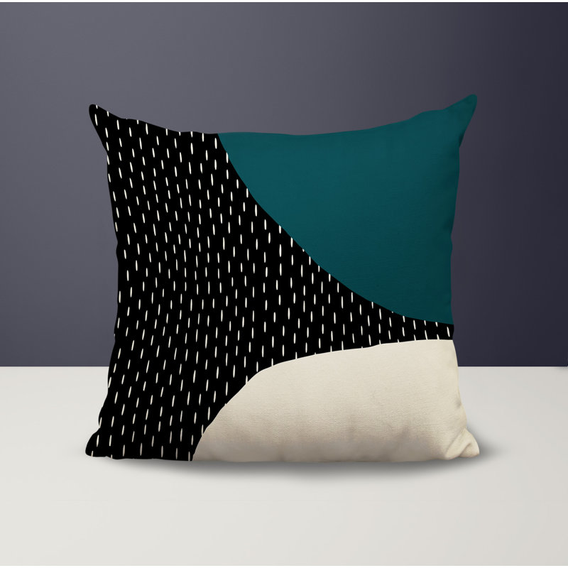 Coussin carré intérieur / extérieur pia, H 15 po x l 15 po, Émeraude / noir / blanc cassé