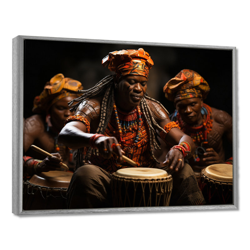 Tambour africain rythmique II - art mural africain, H 16 po x l 32 po x P 1 po, Encadrement argenté