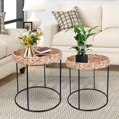 Anaica Set of 2, Round Nesting Handwoven Hyacinth Storage Decorative side table, End Table,coffee table
