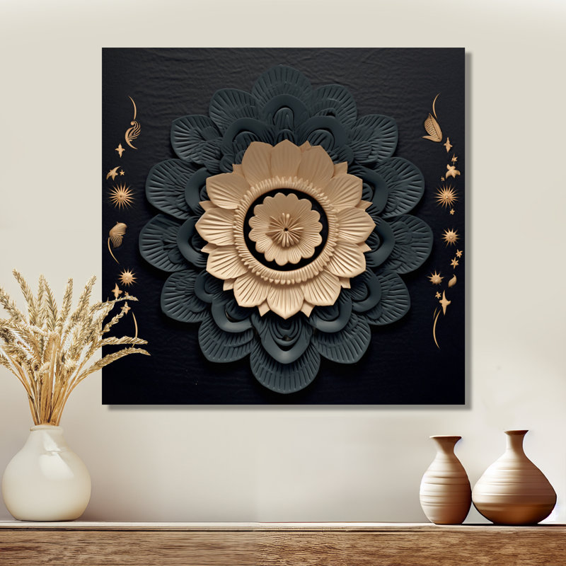 Or et fleur de lotus - art mural botanique, Black Floater Framed Canvas, H 16 po x l 16 po x P 1 po