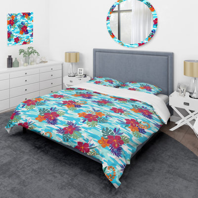 Trendy Green Camouflage Modern & Contemporary Polyester Floral Duvet Cover