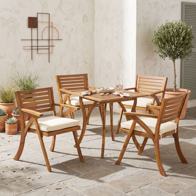 Ensemble de salle à manger d'extérieur 5 pièces avec structure en bois d'acacia, chaises à lattes et coussins