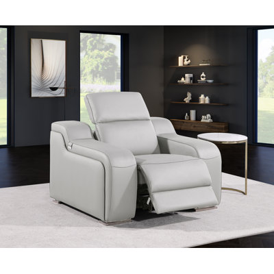 Divanitalia Top Grain Italian Leather Power Reclining Chair With Power Headrests