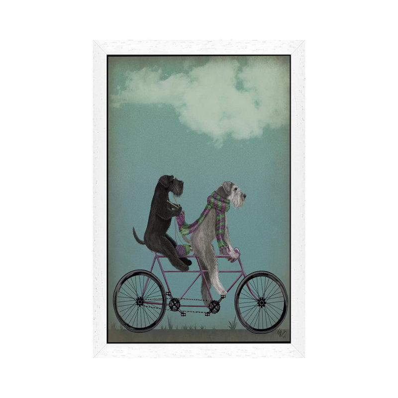 Schnauzer Tandem by Fab Funky - Print on Canvas, 66.04 cm H x 45.72 cm W, White Framed