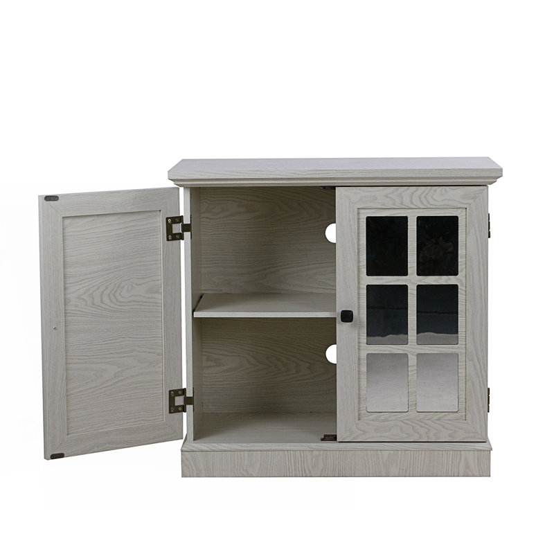 Buffet de rangement polyvalent avec 2 portes décoratives en miroir en acrylique, Blanc