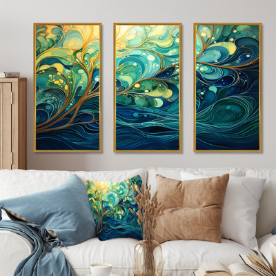 «Green and Yellow Gleaming Ink II», art mural abstrait