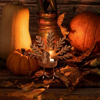 Thanksgiving Metal Turkey Tea Light Candle Decor Colorful Standing Sitting Turkey Fall Decoration Tabletop Centerpiece Home Dining Room