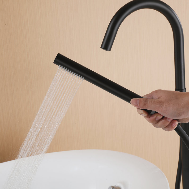 39" H 316 Stainless Steel Thermostatic Freestanding Tub Faucet With Hand Shower, Matte Black