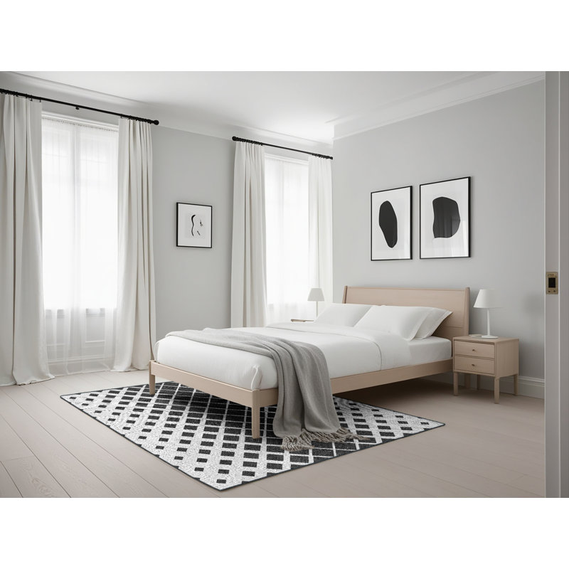 Tapis noir/gris à motifs, Rectangle 5 pi x 7 pi