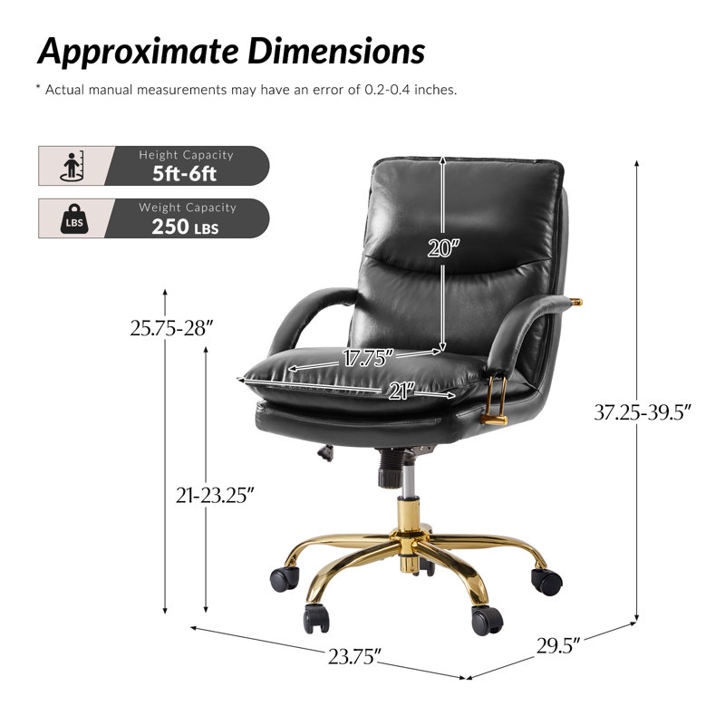 Chaise de bureau pivotante en cuir véritable avec fonction d'inclinaison Delmer, Noir
