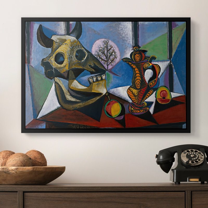 Nature morte avec crâne de taureau, 1939 - Pablo Picasso, toile tendue avec châssis, 16 x 24, Noir
