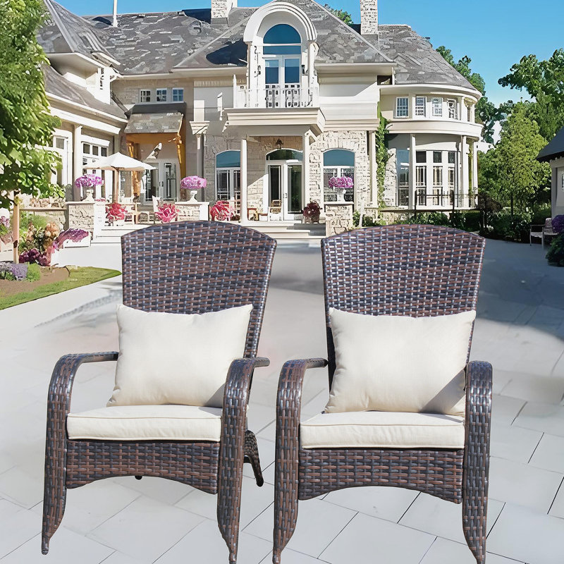 Chaise de patio avec coussins (coussin beige), Brun