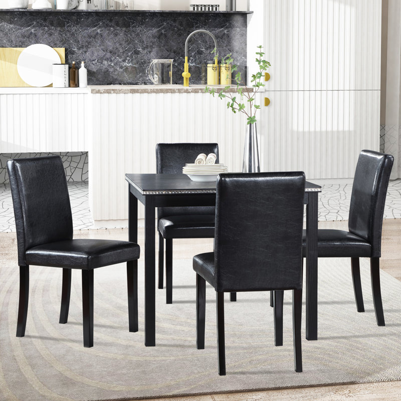 Ensemble de table de salle à manger 5 pièces en bois avec table carrée et 4 chaises rembourrées