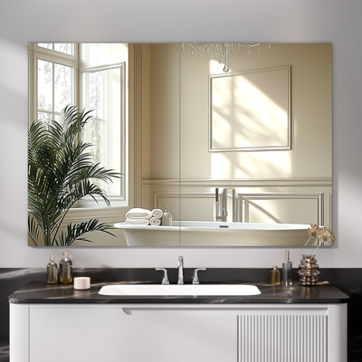 Ebern Designs Frameless Rectangle Full Length Metal Wall Mirror Set Home Gym Mirror with Tempered Glass 