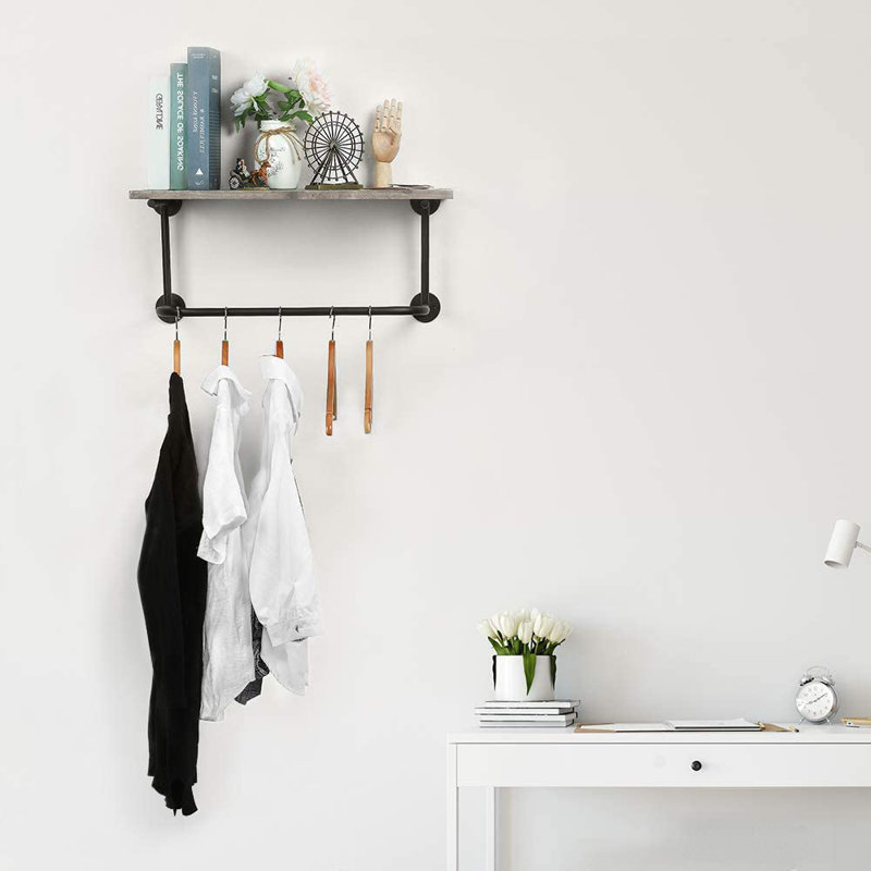 Bracket Shelf with Towel Bar, Gray
