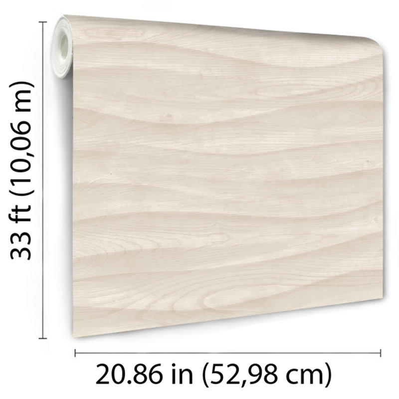 Papier peint structure naturelle en bois ondulé, Beige