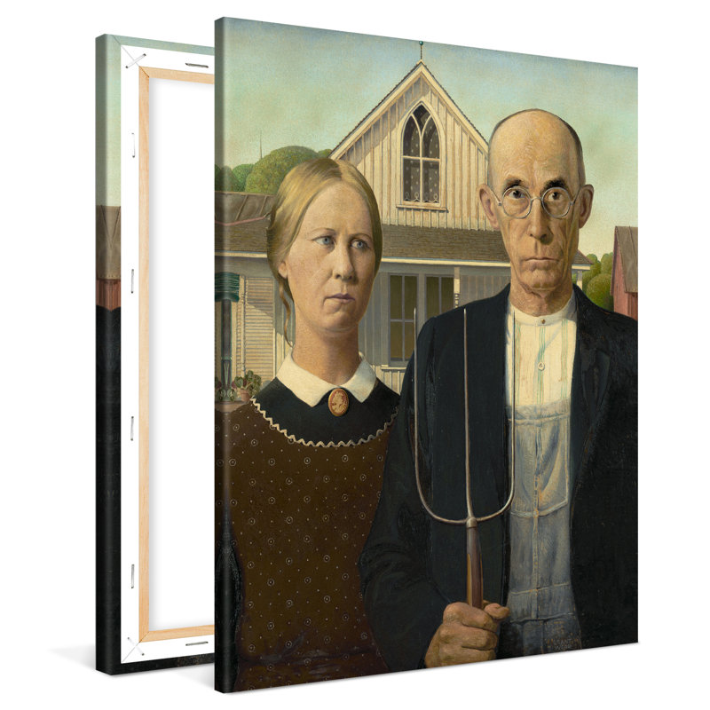 American Gothic by Grant Wood - No Frame Painting on Canvas, 100cm H x 75cm W x 2cm D
