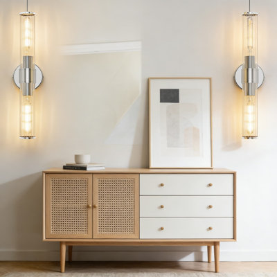 Modern Chrome Bathroom Vanity Light Fixture With Threaded Glass Shade, Up And Down Wall Sconce For Bathroom, Living Room, Hallway, Kitchen