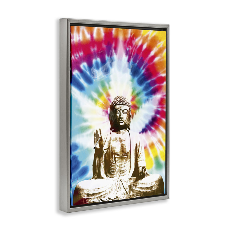 Toile flottante encadrée Hippie Tie Dye Buddha par Reinders, Cadre flottant gris lustré, H 25 po x l 17 po