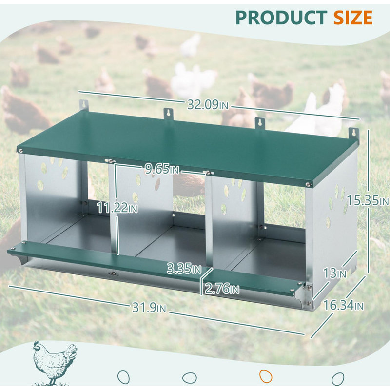 Boîtes de nidification en métal pour poulet, boîte de nidification à 3 compartiments, boîtes de nidification en acier galvanisé pour poules, facile à assembler