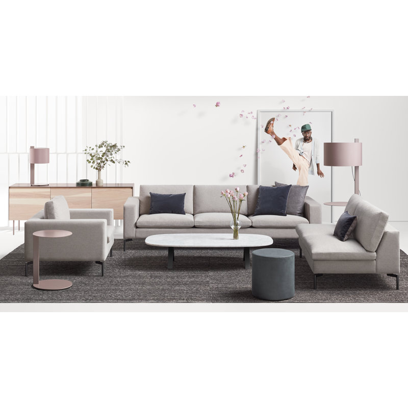 Bumper Round Pouf, Breezy Blue Genuine Leather