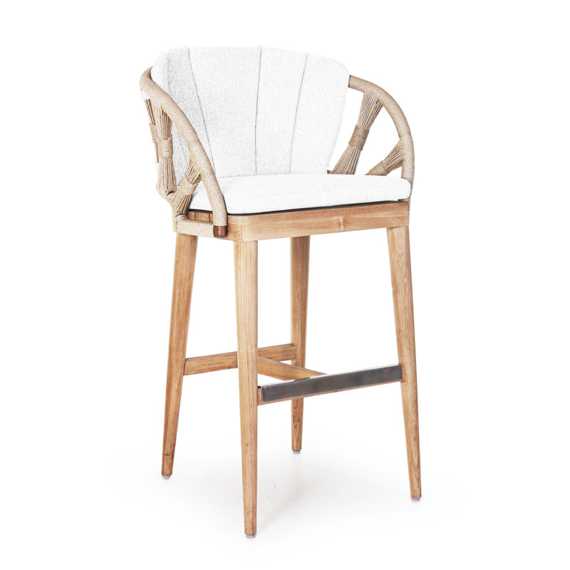 Krabi Outdoor Teak Bar Stool, Canvas Natural Sunbrella® Canvas