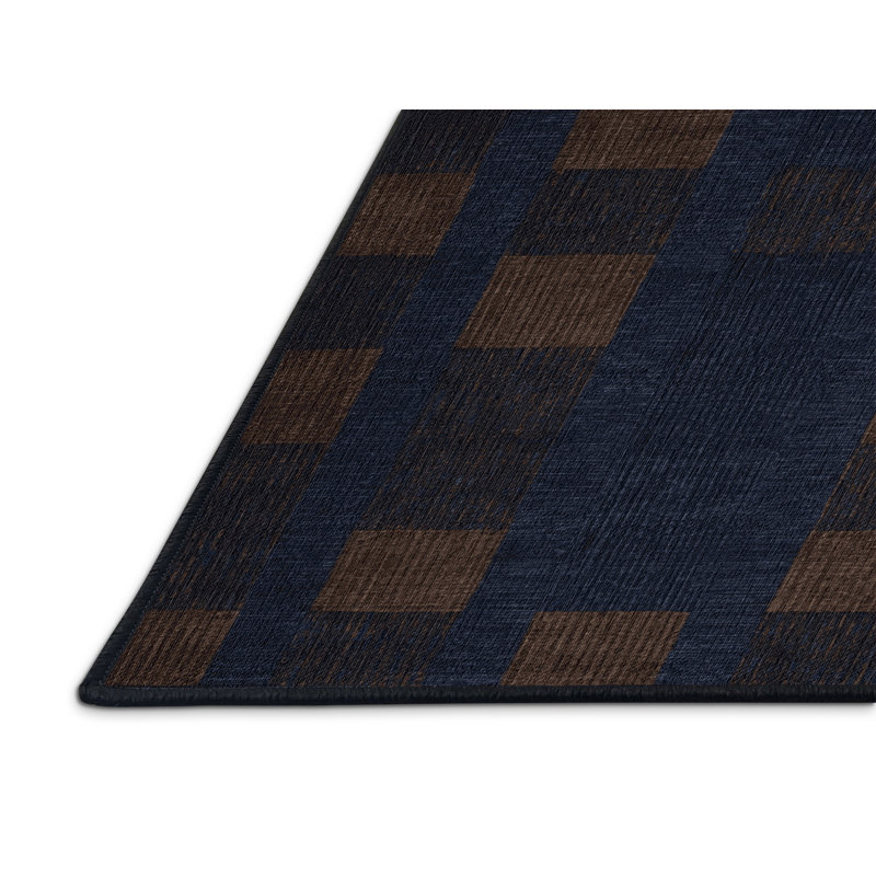 Tapis gris à carreaux lavable à la machine, Rond 3 pi