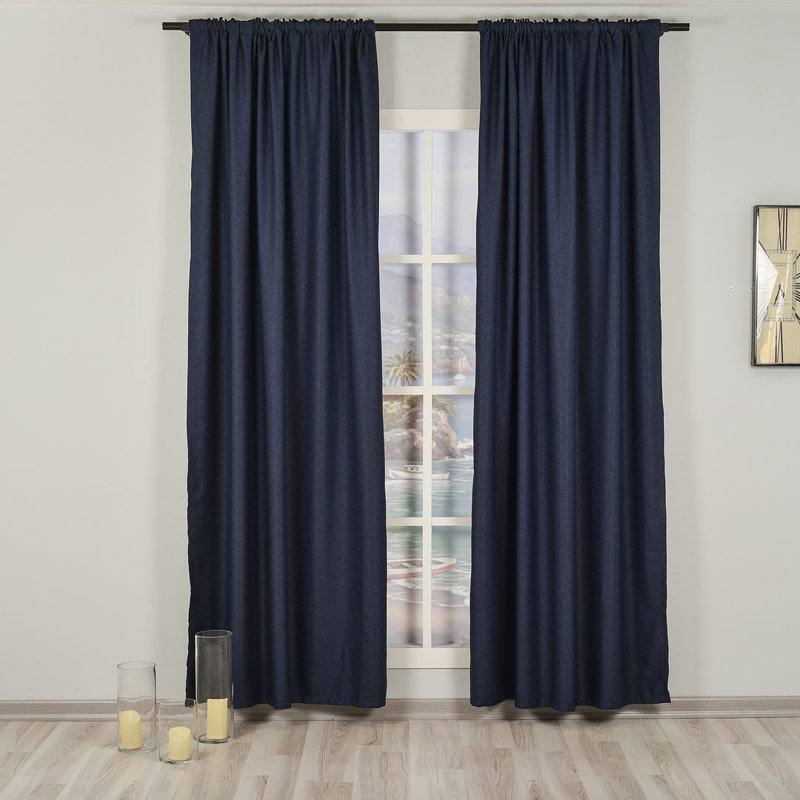 Extra Long & Extra Wide Faux Linen Decorative Curtain Single Panel, 140cm Width x 265cm Drop, Navy Blue