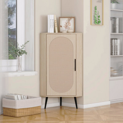 Armoire de coin autoportante en rotin avec plateau de table