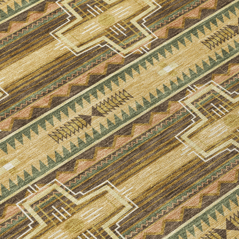 Tapis tribal intérieur / extérieur lavable à la machine, Doré, 5 pi x 7 pi 6 po