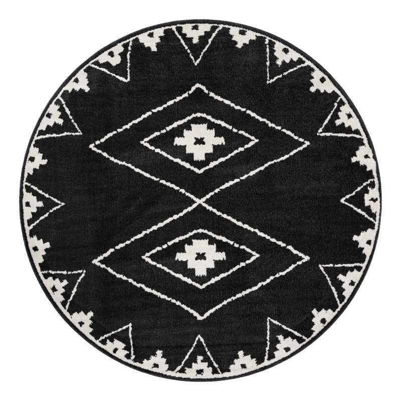 Latitude Run® Vefsna Nikolis Rug Black, Round 7'10"