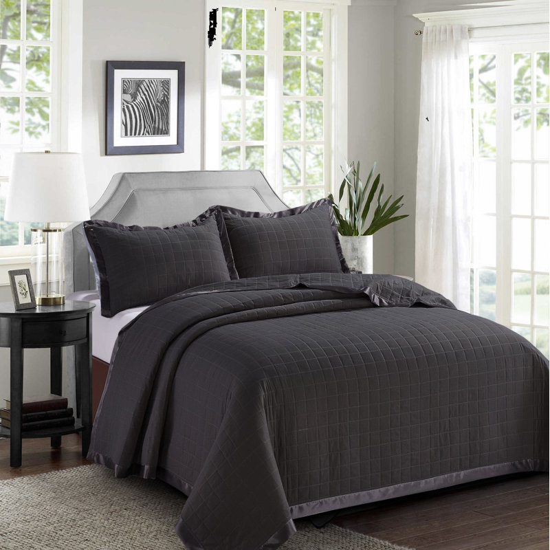 Berdeja Solid Colour Bedspread with Pillowcases Included, Black, 250 x 240 cm Bedspread - 2 Pillowshams