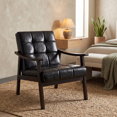 Fauteuil moderne à haut dossier pour les coins de lecture ou de salon confortables - Cuir PU noir antique avec pieds en bois massif
