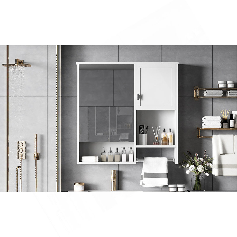 Modern Wall Mounted Bathroom Medicine Cabinet With Mirror And Towel Bar